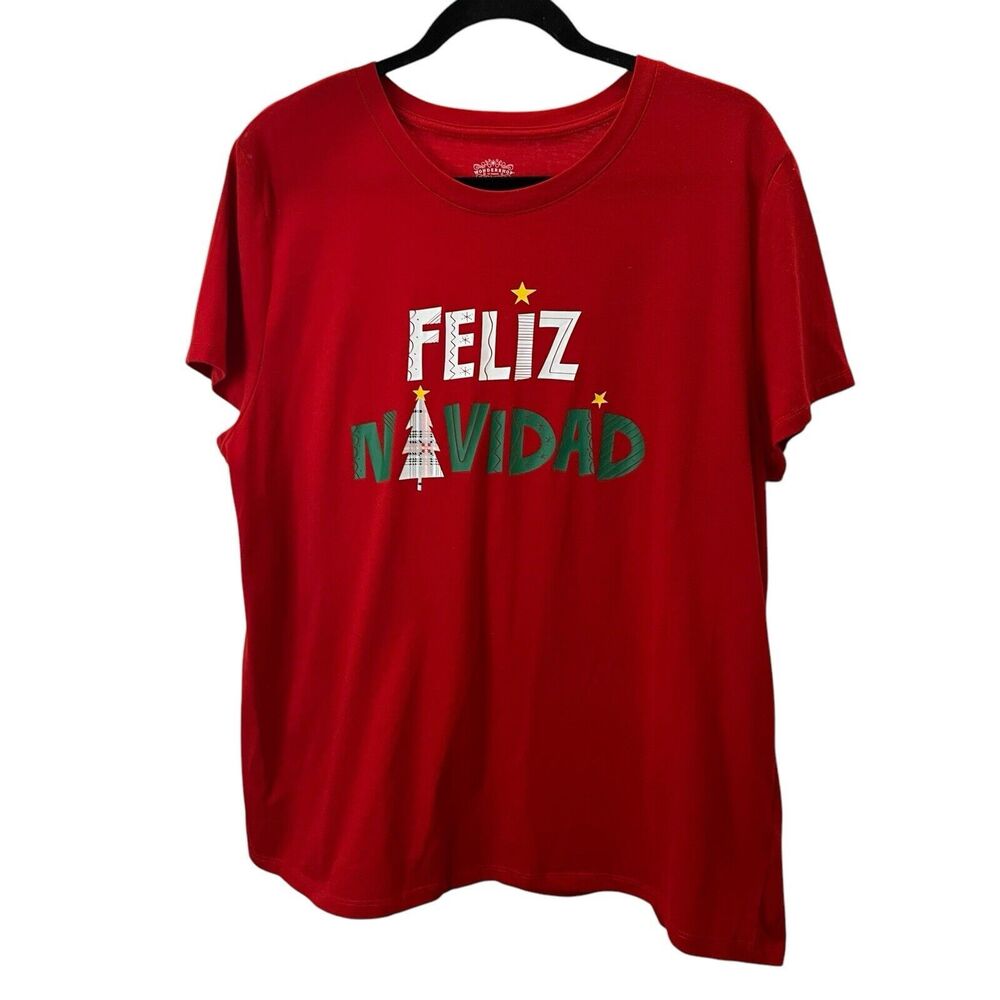 Wondershop Feliz Navidad Graphic Print Christmas Red Shirt Tee Short Sleeve XXL